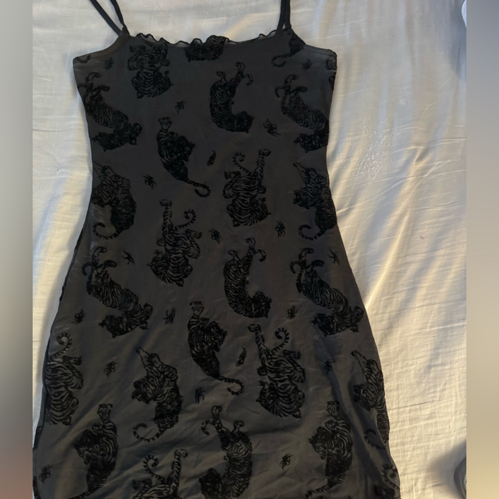 Divided Black Velvet Tiger Slip Dress
